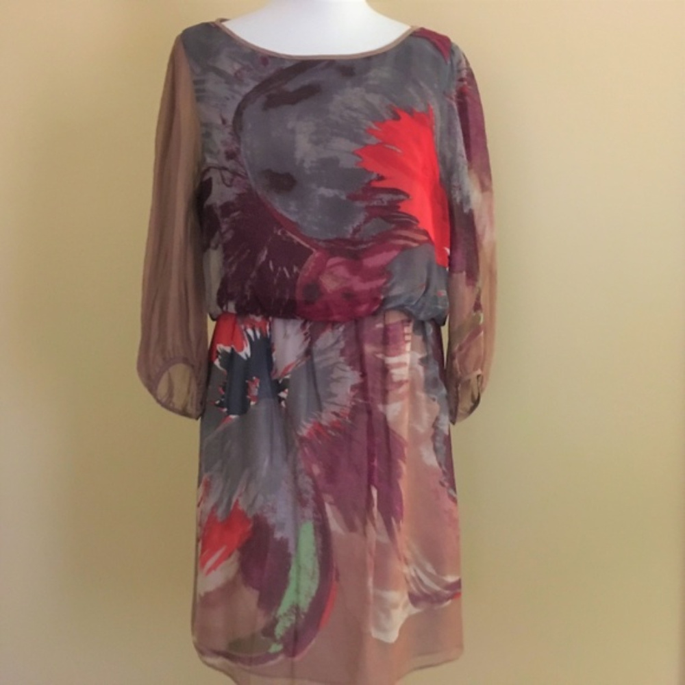 Tibi Viola 3/4 Sleeve Sheer Silk Chiffon Dress 4